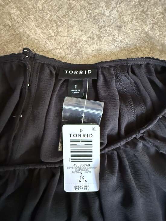 Torrid Black Chiffon Ruffle Long Sleeve Blouse Size 1X - Picture 3 of 7